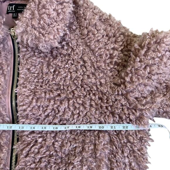 Zara TRF Sz S Faux Shearling Bomber Jacket in Mauve Fuzzy Zip-up Boho Warm - Picture 11 of 16
